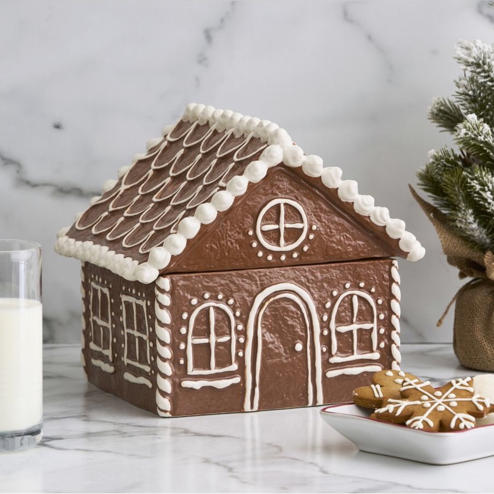 Pottery Barn Whimsical Lidded Holiday Gingerbread House Stoneware Cookie Jar BN - Picture 3 of 16